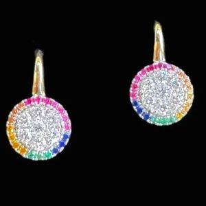 Diamond Rainbow Sapphire 14k Gold Earrings-Estate Jewelry- Frederic Sage